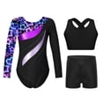 thumbnail image 1 of TiaoBug Kids Girls Gymnastics Leotard Dance Outfits Long Sleeve Rhinestone Bodysuit with Crop Top Short Starry Sky Black 10, 1 of 3