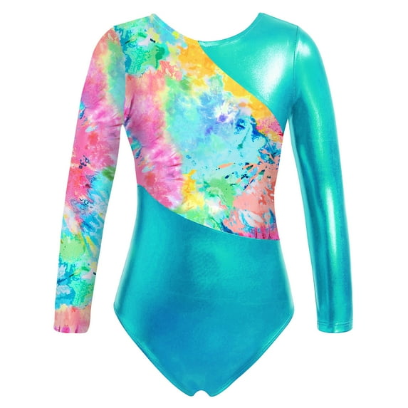 TiaoBug Kids Girls Gymnastics Leotard Yoga Ballet Dance Print Jumpsuit Dancewear Colorful Tie Dye 6