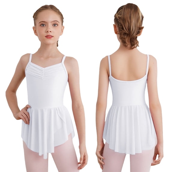 TiaoBug Kids Girls Gymnastics Leotard with Tutu Skirt Ballerina Dress Ballet Dance Practice Outfits White 8