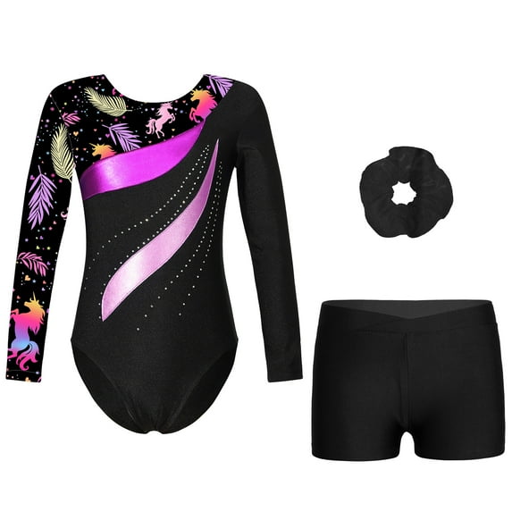 TiaoBug Kids Girls Gymnastics Leotards with Shorts Ballet Dancewear Unitards Black 8