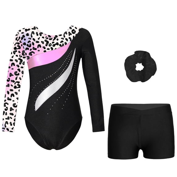 TiaoBug Kids Girls Gymnastics Leotards with Shorts Ballet Dancewear Unitards Leopard 8