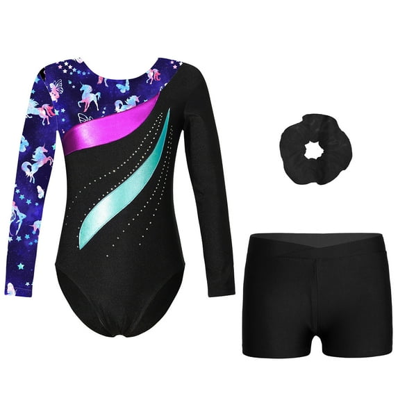 TiaoBug Kids Girls Gymnastics Leotards with Shorts Ballet Dancewear Unitards Navy Blue 12