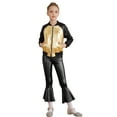 thumbnail image 1 of TiaoBug Kids Girls Gymnastics Sports Dance Set Long Sleeve Sequins Jacket with Bell Bottoms Pants Gold&Black 10, 1 of 7