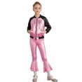 thumbnail image 1 of TiaoBug Kids Girls Gymnastics Sports Dance Set Long Sleeve Sequins Jacket with Bell Bottoms Pants Pink 16, 1 of 7