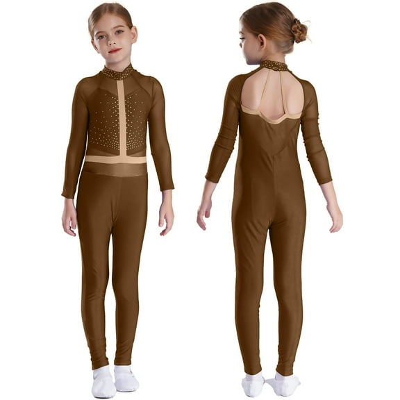 TiaoBug Kids Girls Gymnastics Sports Jumpsuit Full Length Yoga Acrobatics Practice Athletic Tank Bodysuit Dusty Pink 16