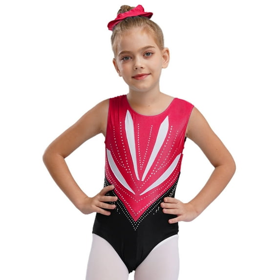 TiaoBug Kids Girls Gymnastics Tumbling Leotards One Piece Sparkly Ballet Sleeveless Cutout Back Bodysuit Hot Pink 10
