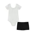 thumbnail image 1 of TiaoBug Kids Girls Gymnastics Yoga Workout Leotard And Shorts Set Cotton Short Sleeves Ballet Dancewear Ivory&Black 6, 1 of 4