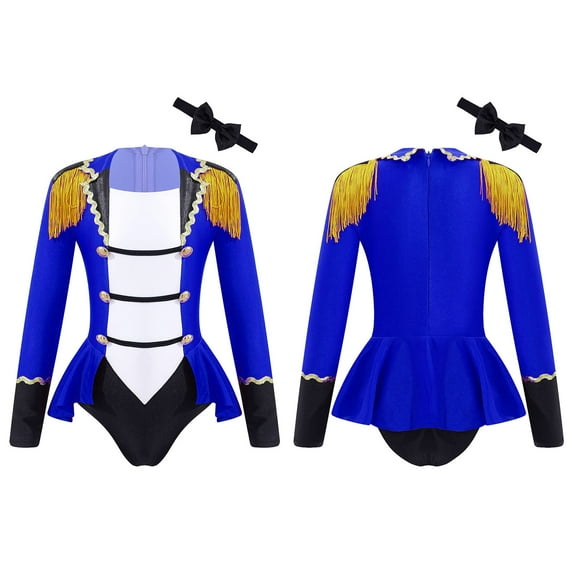 TiaoBug Kids Girls Halloween Circus Ringmaster Costume Long Sleeve Tassel Leotard