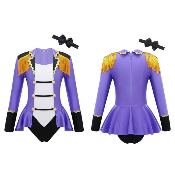 TiaoBug Kids Girls Halloween Circus Ringmaster Costume Long Sleeve Tassel Leotard