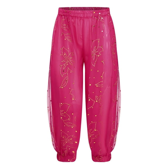 TiaoBug Kids Girls Harem Pants Belly Dance Costume Bollywood Tribal Arabic Princess Lantern Trousers Hot Pink 2-4