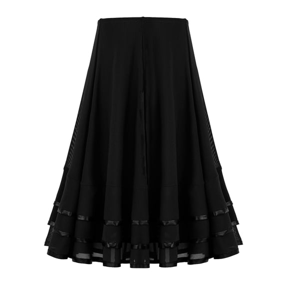 TiaoBug Kids Girls High Waist A Line Ballet Dance Boho Skirt Latin Salsa Flamenco Skirt Ballroom Black 6