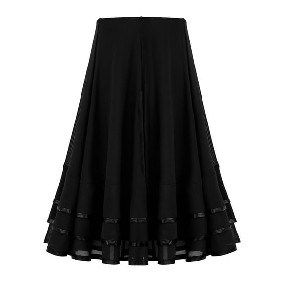 TiaoBug Kids Girls High Waist A Line Ballet Dance Boho Skirt Latin Salsa Flamenco Skirt Ballroom Black 8