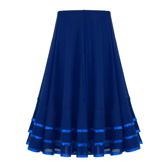 TiaoBug Kids Girls High Waist A Line Ballet Dance Boho Skirt Latin Salsa Flamenco Skirt Ballroom Blue 10