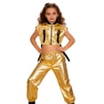 thumbnail image 1 of TiaoBug Kids Girls Hip Hop Dance Outfit Jazz Performance Metallic Crop Top and Pants Set Dancewear Gold 12, 1 of 4