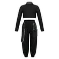 thumbnail image 1 of TiaoBug Kids Girls Hip Hop Dance Outfits Long Sleeve Mock Neck Crop Tops with Sweatpants, 1 of 7