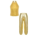 thumbnail image 1 of TiaoBug Kids Girls Hip Hop Jazz Ballet Dance Costume Sequins Halter Sleeveless Dance Crop Top with Metallic Pants Gold 6, 1 of 5