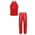 thumbnail image 1 of TiaoBug Kids Girls Hip Hop Jazz Ballet Dance Costume Sequins Halter Sleeveless Dance Crop Top with Metallic Pants Red 8, 1 of 5