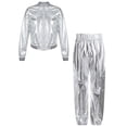 thumbnail image 1 of TiaoBug Kids Girls Hip Hop Jazz Dance Outfits Metallic Long Sleeve Zipper Jacket Coat with Pants Silver 16, 1 of 6