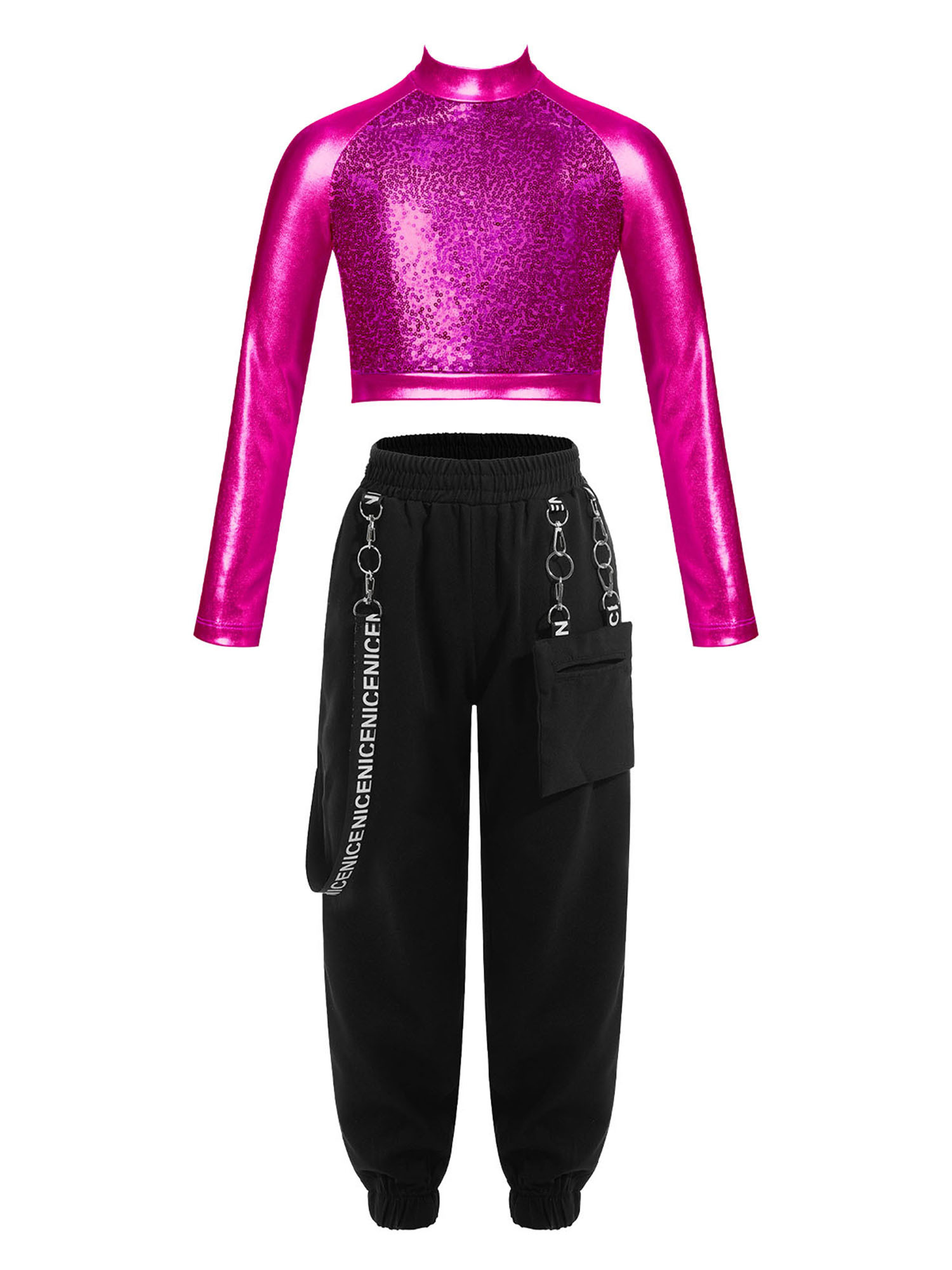 Débardeur Pailleté Avec Volants Pour Fille - Crop Top Danse, Jazz, Hip-hop, Taille XS à M, 2-14 Ans