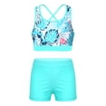 thumbnail image 1 of TiaoBug Kids Girls Holiday Swimwear 2 Piece Printed Tankini Swimsuit Strappy Back Crop Top with Shorts Bathing Suit Leaf&Light Green 10, 1 of 7
