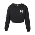 thumbnail image 1 of TiaoBug Kids Girls Hooded Crop Sweatshirt Butterflies Printed Long Sleeve Pullover Jazz Street Dance Tops Black 14, 1 of 7
