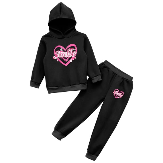 TiaoBug Kids Girls Hoodies Tracksuit Long Sleeve Sweatshirts with Jogger Sweatpants Set Black-C 5-6