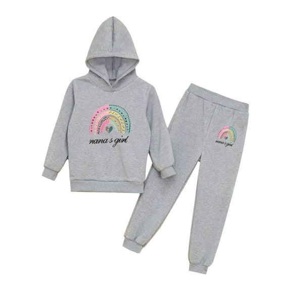 TiaoBug Kids Girls Hoodies Tracksuit Long Sleeve Sweatshirts with Jogger Sweatpants Set Grey-B 3-4