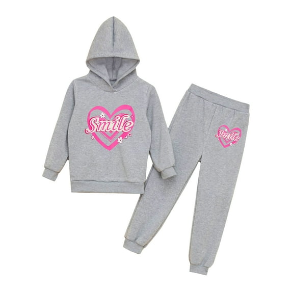 TiaoBug Kids Girls Hoodies Tracksuit Long Sleeve Sweatshirts with Jogger Sweatpants Set Grey-C 9-10