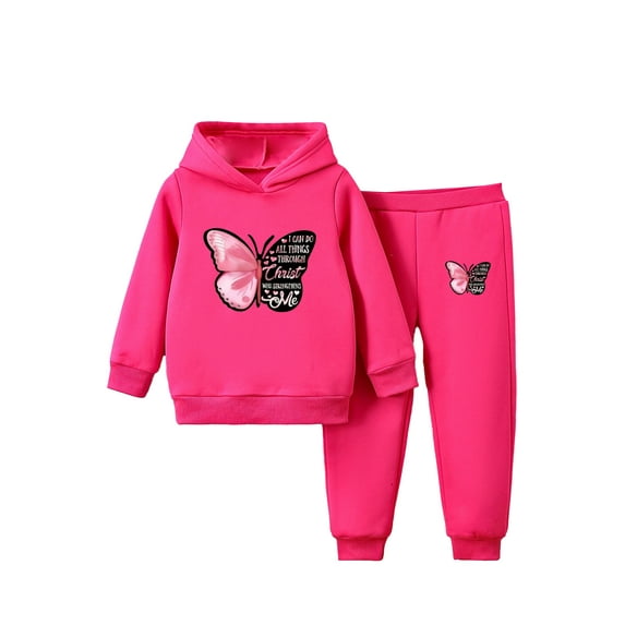 TiaoBug Kids Girls Hoodies Tracksuit Long Sleeve Sweatshirts with Jogger Sweatpants Set Hot Pink 7-8