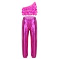 thumbnail image 1 of TiaoBug Kids Girls Jazz Hip Hop Dance Outfits Sequins Crop Top with Pants Cheerleading Dancewear Hot Pink 6, 1 of 5
