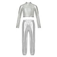 thumbnail image 1 of TiaoBug Kids Girls Jazz Street Dance Hip Hop Activewear Sequins Crop Top And Pants Sport Workout Outfit Silver 8, 1 of 7