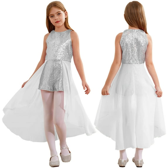 TiaoBug Kids Girls Junior Bridesmaid Dress Long Overlay Skirt Jumpsuit Ivory 6