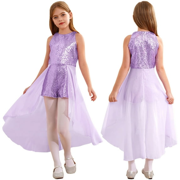 TiaoBug Kids Girls Junior Bridesmaid Dress Long Overlay Skirt Jumpsuit Lavender 16