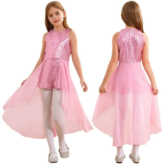 TiaoBug Kids Girls Junior Bridesmaid Dress Long Overlay Skirt Jumpsuit Pink 10
