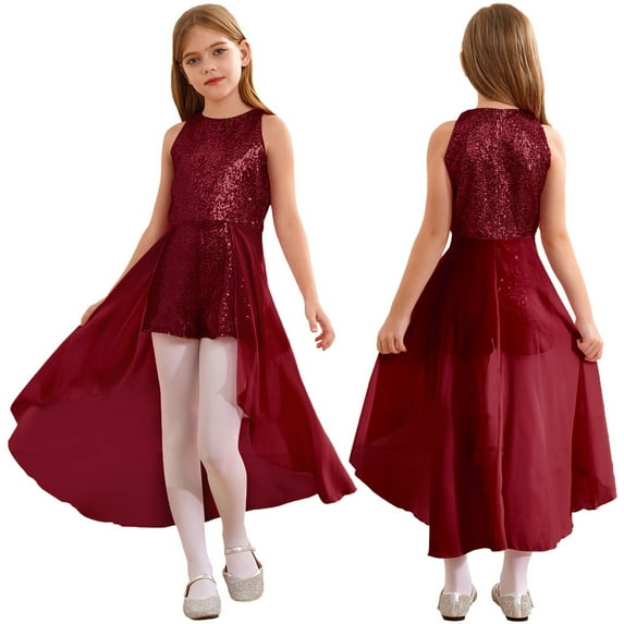TiaoBug Kids Girls Junior Bridesmaid Dress Long Overlay Skirt Jumpsuit Burgundy 10