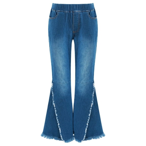 TiaoBug Kids Girls Junior Denim Jeans Bell Bottom Flare Pants Wide Leg Trouser Dark Blue 6