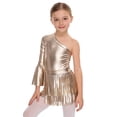 thumbnail image 1 of TiaoBug Kids Girls Latin Dance Outfit Shiny Metallic Fringe Dress One Shoulder Top with Tassels Skirts Set Camel 6, 1 of 7