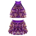 thumbnail image 1 of TiaoBug Kids Girls Latin Jazz Dance Outfits Shiny Sequins Crop Tops with Tutu Skirt Purple 11-12, 1 of 7
