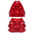 thumbnail image 1 of TiaoBug Kids Girls Latin Jazz Dance Outfits Shiny Sequins Crop Tops with Tutu Skirt Red 4, 1 of 7