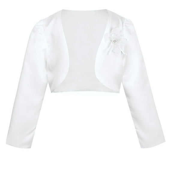 TiaoBug Kids Girls Long Sleeve Bolero Shrug Flower Crop Cardigan Pageant Wedding Party Dress Cover Up Jacket White 9-12 Months