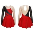 thumbnail image 1 of TiaoBug Kids Girls Long Sleeve Contrast Color Figure Ice Skating Lyrical Ballet Dance Dress, 1 of 7