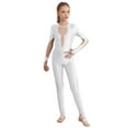 thumbnail image 1 of TiaoBug Kids Girls Long Sleeve Gymnastic Dance Leotard Mesh Splice Jumpsuit Figure Skating Dance Unitard White 12, 1 of 7