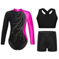 thumbnail image 1 of TiaoBug Kids Girls Long Sleeve Gymnastics Dance Leotard Sparkle Unitard Bodysuit Vest with Shorts Set Rose 14, 1 of 3