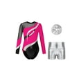 thumbnail image 1 of TiaoBug Kids Girls Long Sleeve Gymnastics Dance Leotard with Metallic Shorts Headwear Athletic Workout Activewear Hot Pink 8, 1 of 7