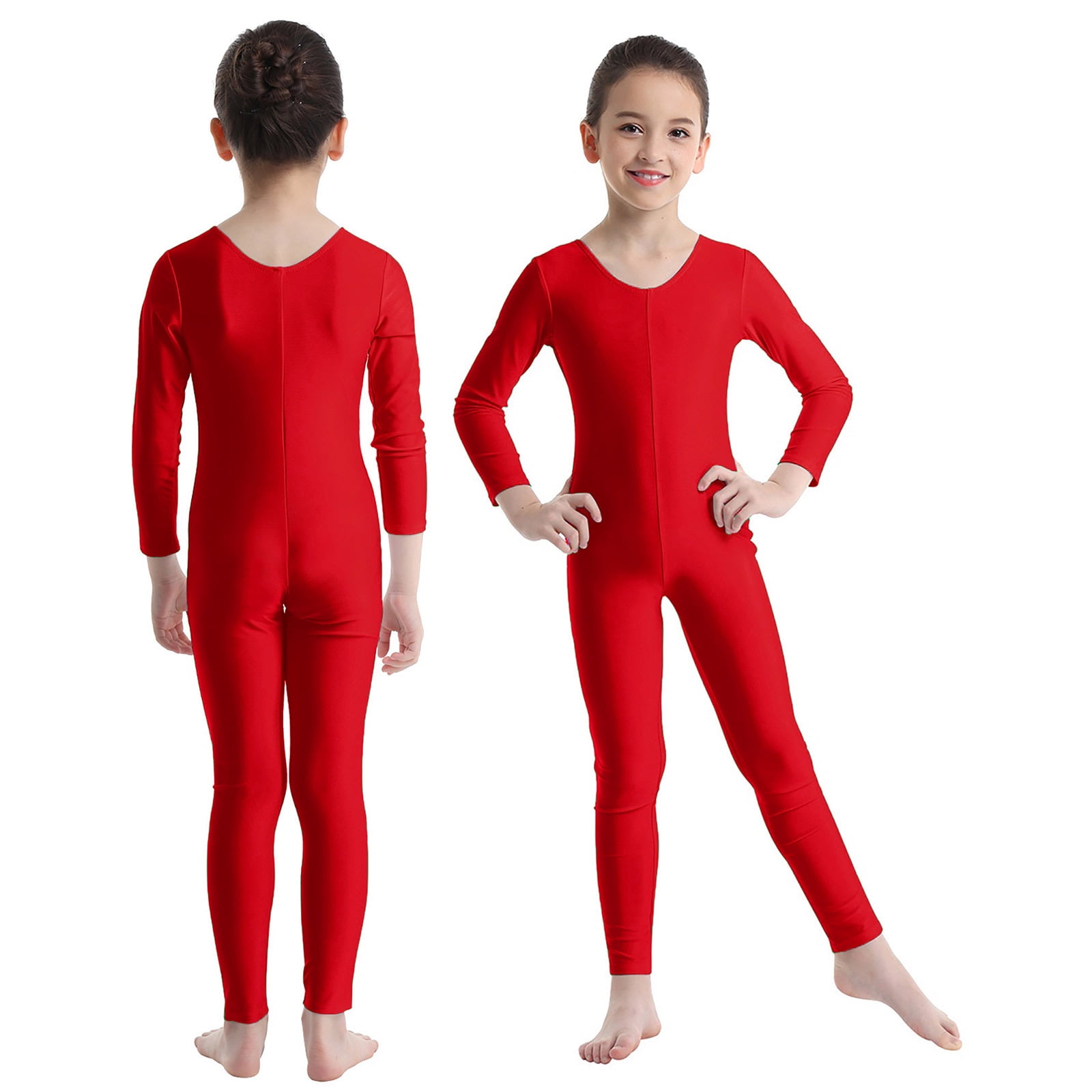 Full Bodysuit Kids Dancewear Solid Color Spandex Zentai Child Unitard  (Large, Yellow)