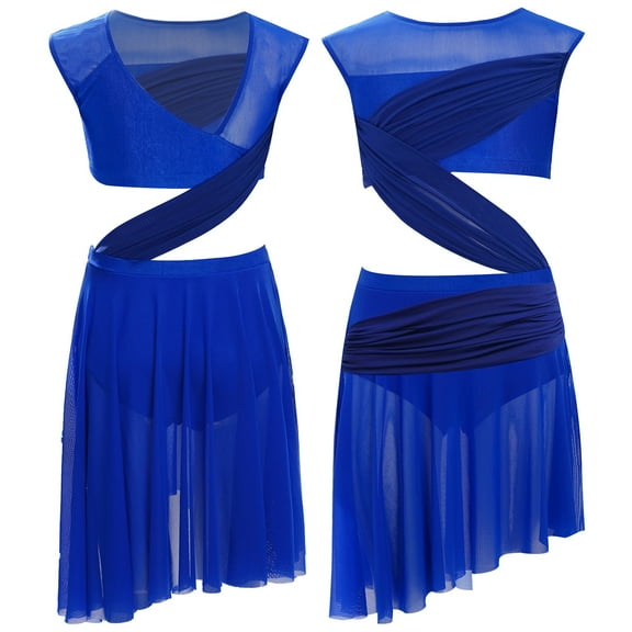 TiaoBug Kids Girls Lyrical Ballet Dance Dress Gymnastic Leotard Skirt Figure Skating Dress Ballerina Dancewear Blue 8