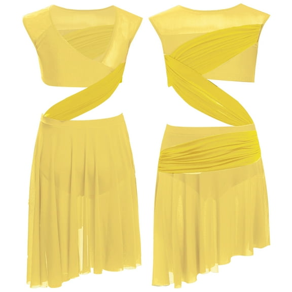 TiaoBug Kids Girls Lyrical Ballet Dance Dress Gymnastic Leotard Skirt Figure Skating Dress Ballerina Dancewear Yellow 6