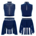 thumbnail image 1 of TiaoBug Kids Girls Lyrical Dance Dress Ballroom Contemporary Dance Outfit Sleeveless Shiny Crop Top with Skirt Navy Blue 10, 1 of 4