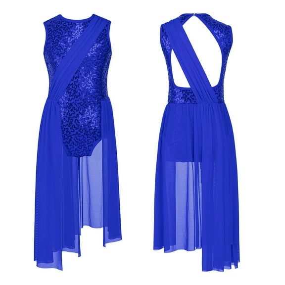 TiaoBug Kids Girls Lyrical Dance Dress Sequin Backless Leotard Performance Costume