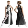 thumbnail image 1 of TiaoBug Kids Girls Lyrical Dress Halter Sleeveless Chiffon Overlay Skirt Skating Dance Leotard Black 14, 1 of 7